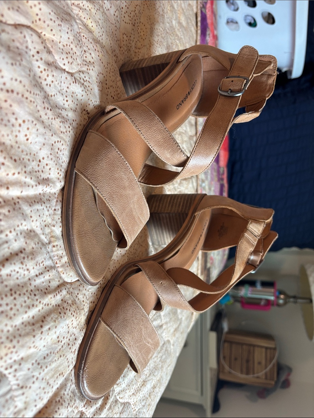 Lucky Brand Tan Leather Strappy Block Heel Sandals